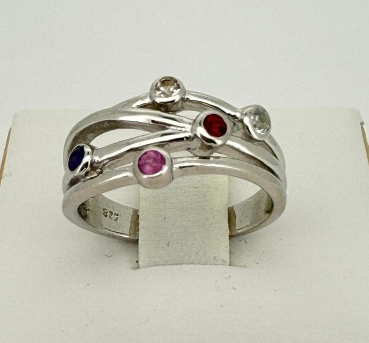 Silver Fancy Gemstone Ring "J"