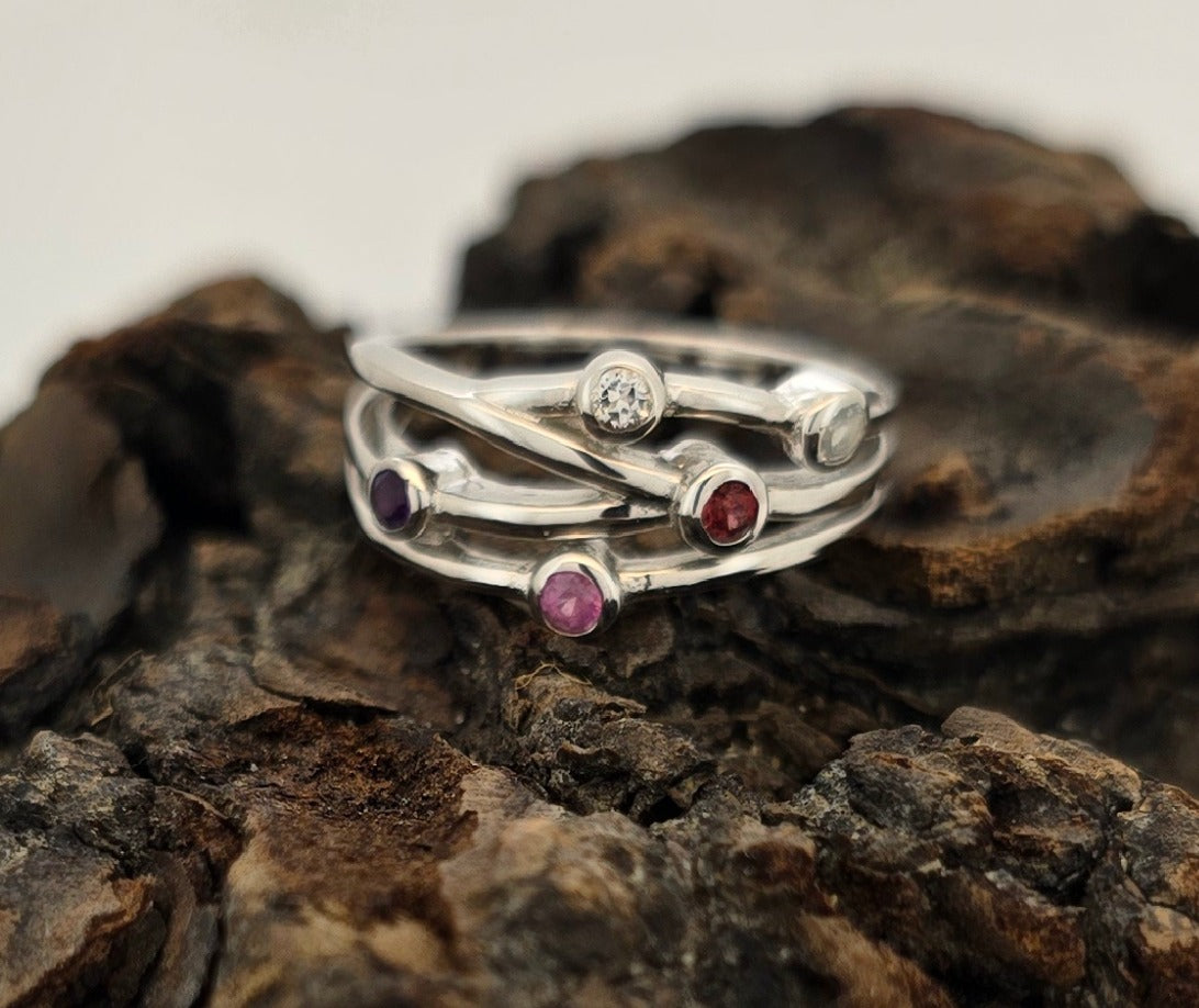 Silver Fancy Gemstone Ring "J"