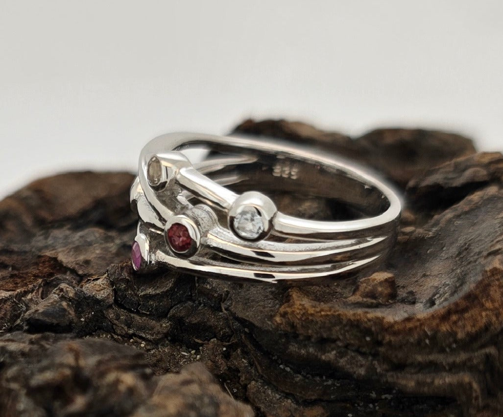 Silver Fancy Gemstone Ring "J"