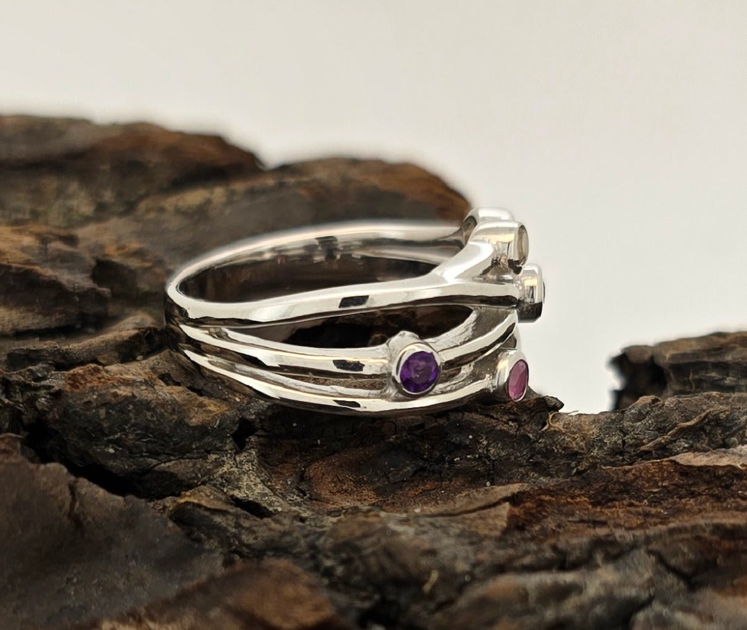 Silver Fancy Gemstone Ring "J"