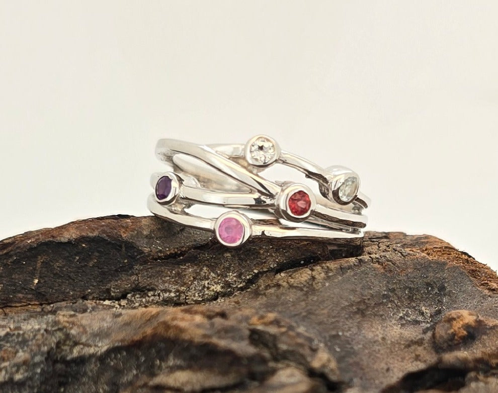Silver Fancy Gemstone Ring "J"